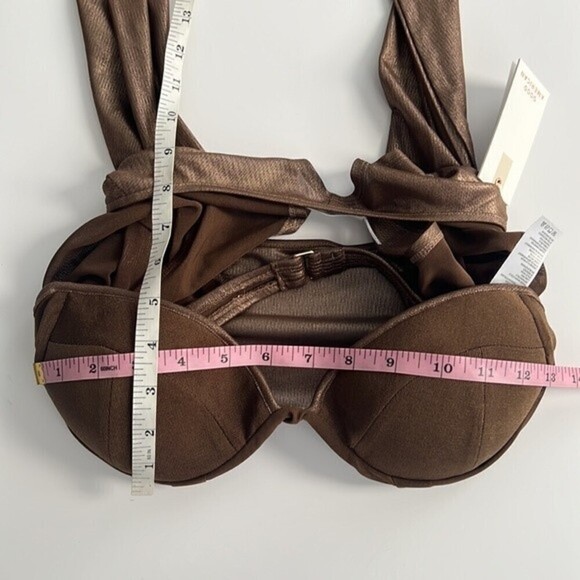 NWT Good American Mesh Underwire Crop Top Long Sleeve Mocha Foil Size 2 / Medium - Picture 11 of 12